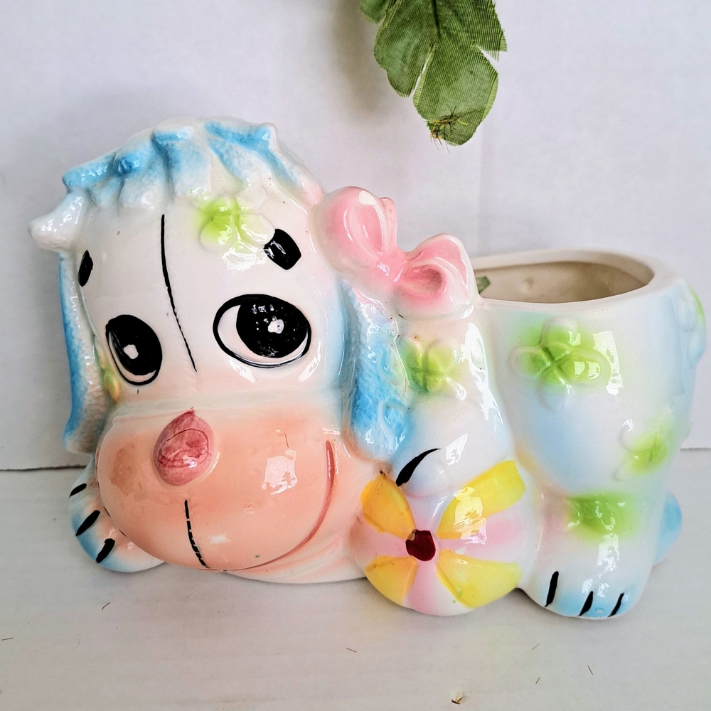 Whimsical Pastel Dog Planter E.O. BRODY Collectible